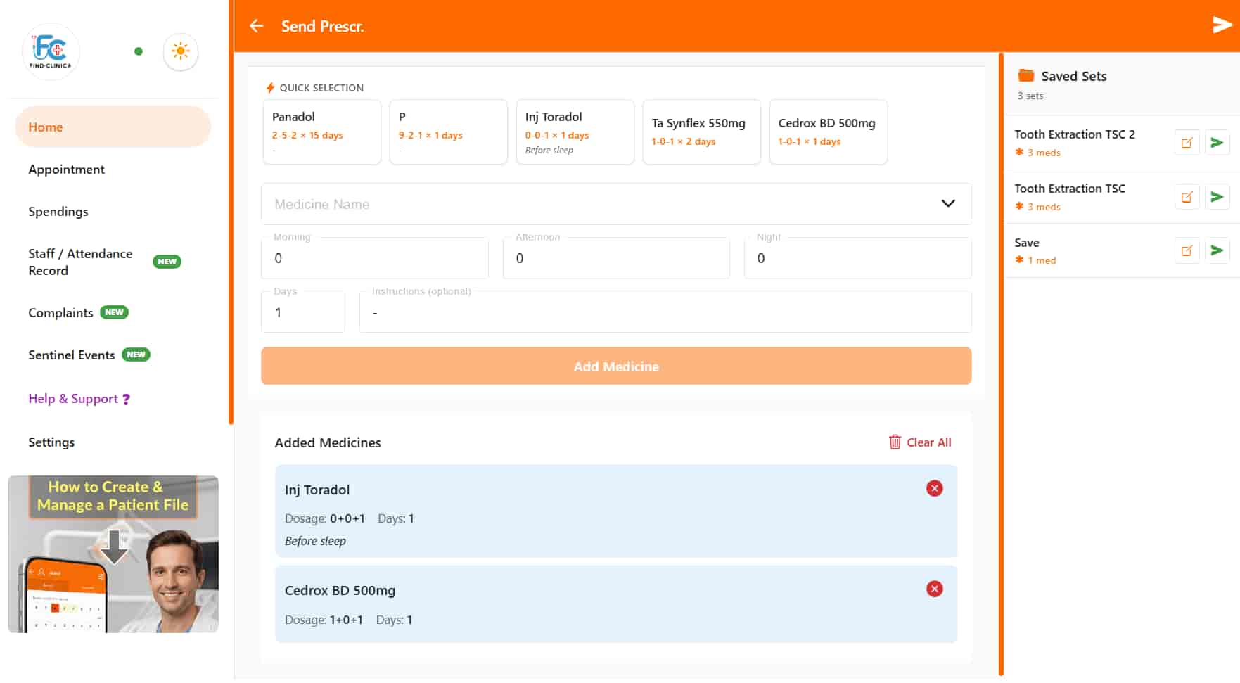 Digital e-Prescriptions — FindClinica dental & clinic app screenshot (desktop view)