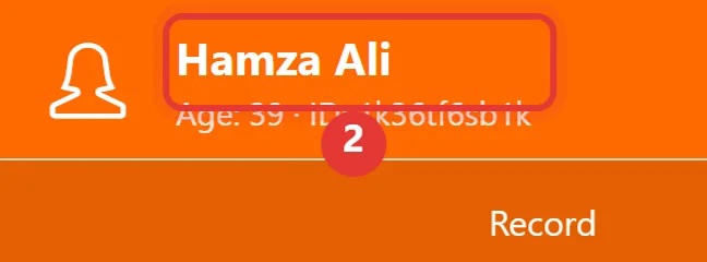 Patient page header with the patient's name highlighted