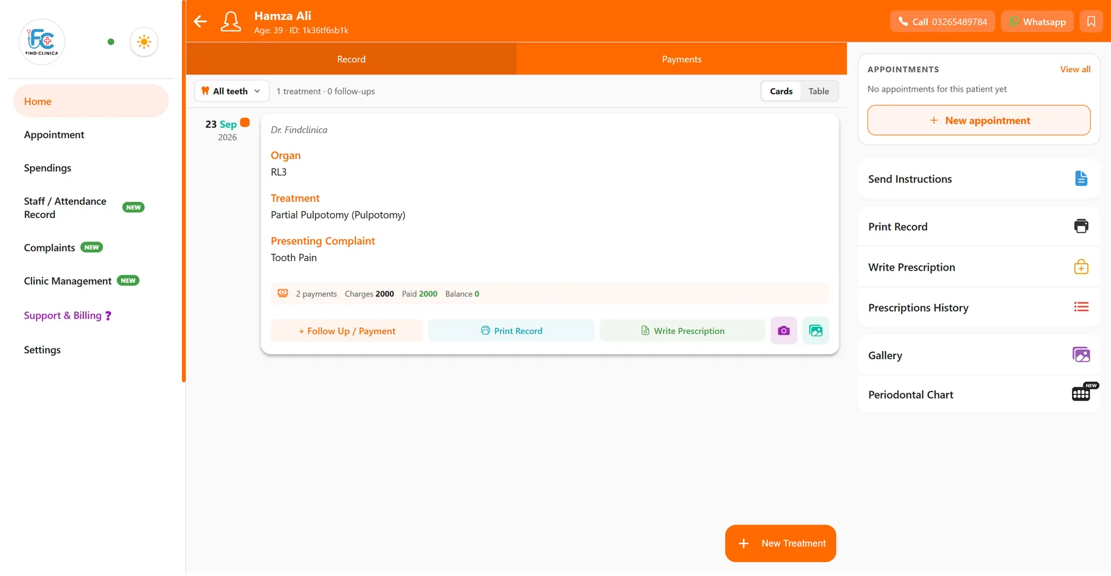 Patient page showing the updated age in the header