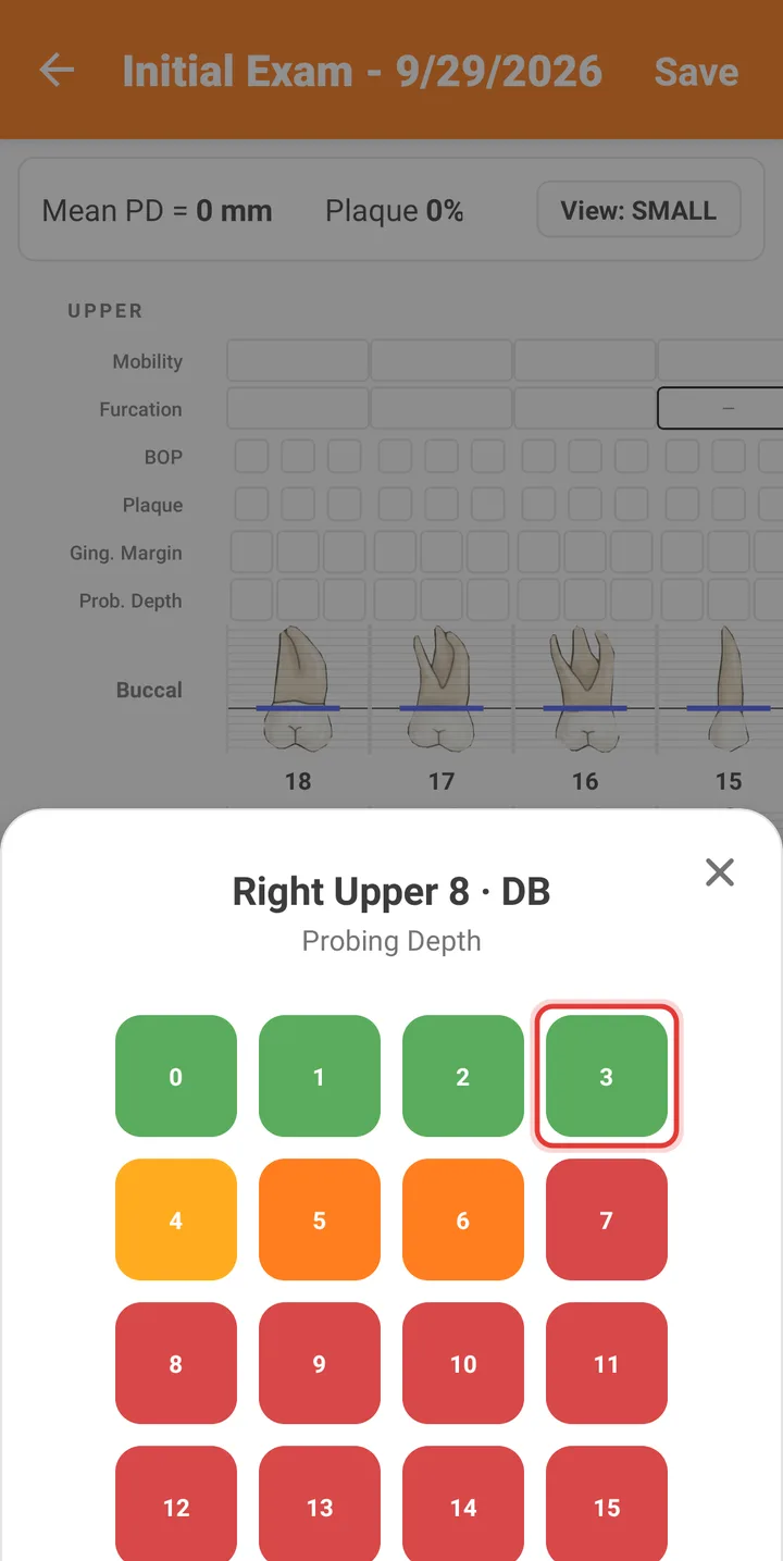 Probing depth picker with the value 3 highlighted