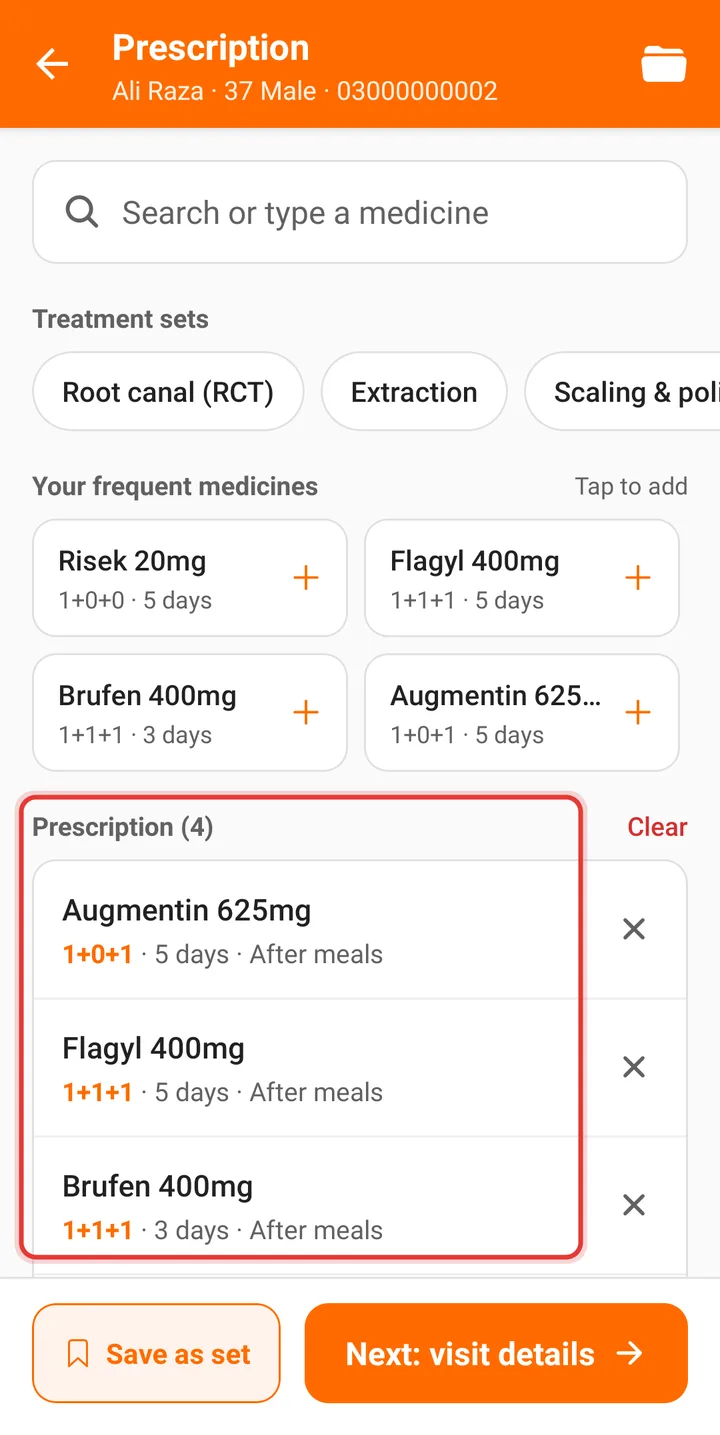 Prescription list with four medicines